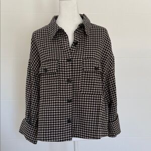 Evereve Black and Beige Checkered Button-Down Shirt
